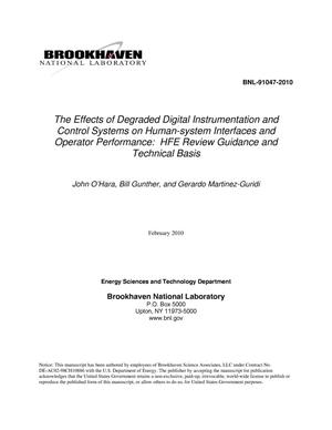 The Effects of Degraded Digital Instrumentation and Control Systems on Human-system Interfaces and Operator Performance: HFE Review Guidance and Technical Basis
