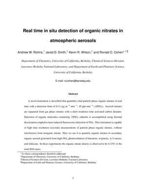 Real time in situ detection of organic nitrates in atmospheric aerosols