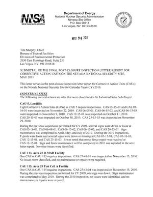 Post-Closure Inspection Letter Report for Corrective Action Units on the Nevada National Security Site