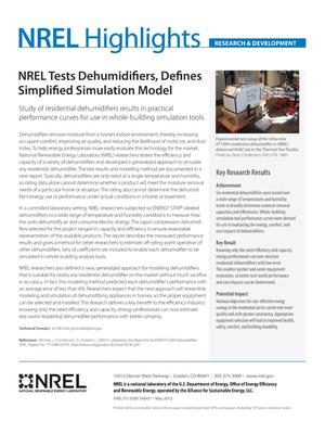 NREL Tests Dehumidifiers, Defines Simplified Simulation Model (Fact Sheet)