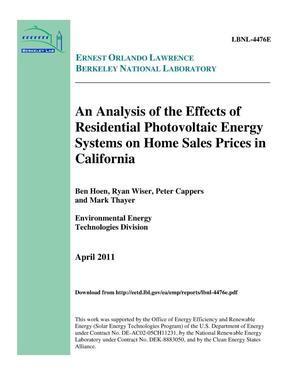 An Analysis of the Effects of Residential Photovoltaic Energy Systems on Home Sales Prices in California