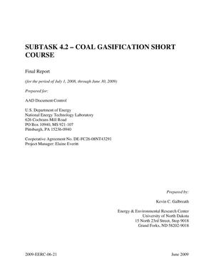 Subtask 4.2 - Coal Gasification Short Course