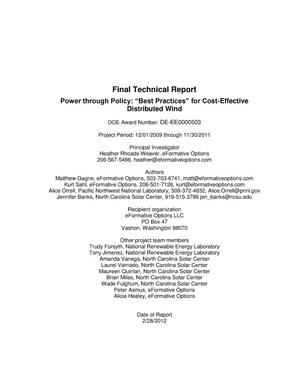 Final Technical Report Power through Policy: "Best Practices" for Cost-Effective Distributed Wind