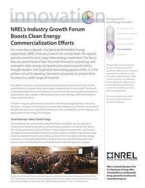 NREL's Industry Growth Forum Boosts Clean Energy Commercialization Efforts (Fact Sheet)