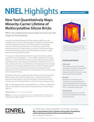 New Tool Quantitatively Maps Minority-Carrier Lifetime of Multicrystalline Silicon Bricks (Fact Sheet)