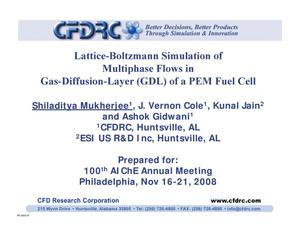 Lattice-Boltzmann Simulations of Multiphase Flows in Gas-Diffusion-Layer (GDL) of a PEM Fuel Cell