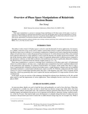 Overview of Phase Space Manipulations of Relativistic Electron Beams