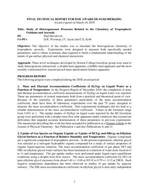 Study of Heterogeneouse Processes Related to the Chemistry of Tropospheric Oxidants and Aerosols