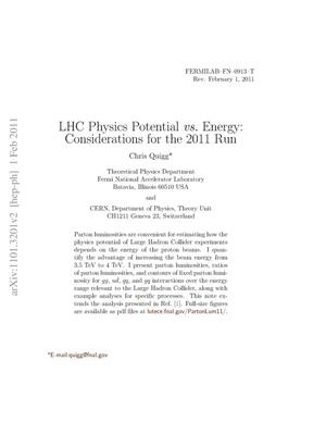 LHC Physics Potential vs. Energy: Considerations for the 2011 Run