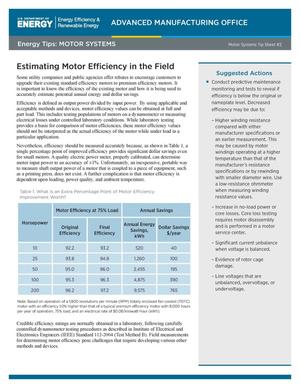 Estimating Motor Efficiency in the Field, Motor Systems Tip Sheet #2 (Fact Sheet)