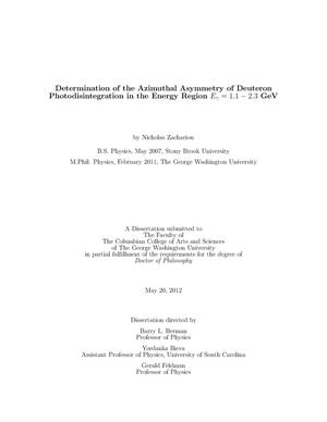 Primary view of object titled 'Determination of the Azimuthal Asymmetry of Deuteron Photodisintegration in the Energy Region E{sub {gamma}} = 1.1 - 2.3 GeV'.