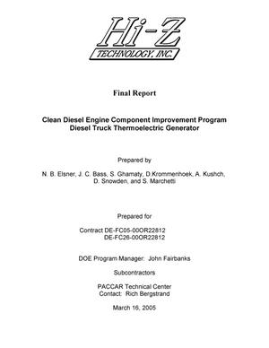 Clean Diesel Engine Component Improvement Program Diesel Truck Thermoelectric Generator