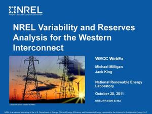 NREL Variability and Reserves Analysis for the Western Interconnect
