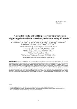 A Detailed Study of FDIRC Prototype with Waveform Digitizing Electronics in Cosmic Ray Telescope Using 3D Tracks
