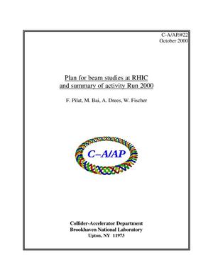 Plan for beam studies at RHIC and summary of activity during Run 2000