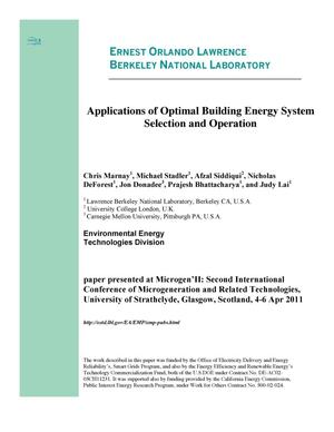 Applications of Optimal Building Energy System Selection and Operation