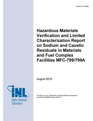 Primary view of object titled 'Hazardous Materials Verification and Limited Characterization Report on Sodium and Caustic Residuals in Materials and Fuel Complex Facilities MFC-799/799A'.