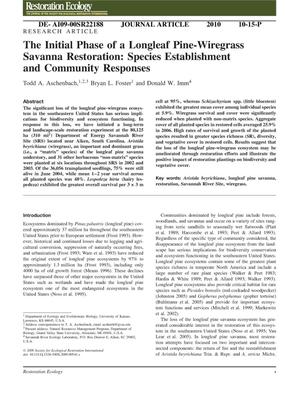 The initial phase of a Longleaf Pine-Wiregrass Savanna restoration: species establishment and community responses.