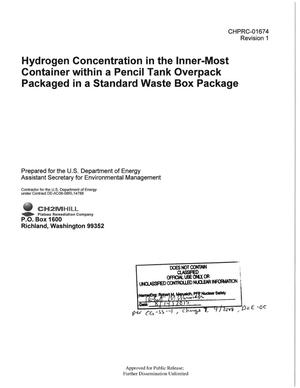 Hydrogen Concentration in the Inner-Most Container within a Pencil Tank Overpack Packaged in a Standard Waste Box Package