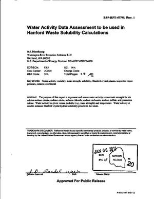 WATER ACTIVITY DATA ASSESSMENT TO BE USED IN HANFORD WASTE SOLUBILITY CALCULATIONS