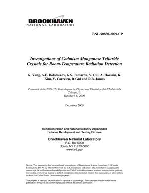 Investigations of Cadmium Manganese Telluride Crystals for Room-Temperature Radiation Detection