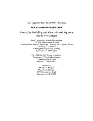 Final Report for Grant DE-FG05-94ER14421 Period 11/1/2001-10/31/2002 Molecular Modeling and Simulation of Aqueous Electrolyte Systems