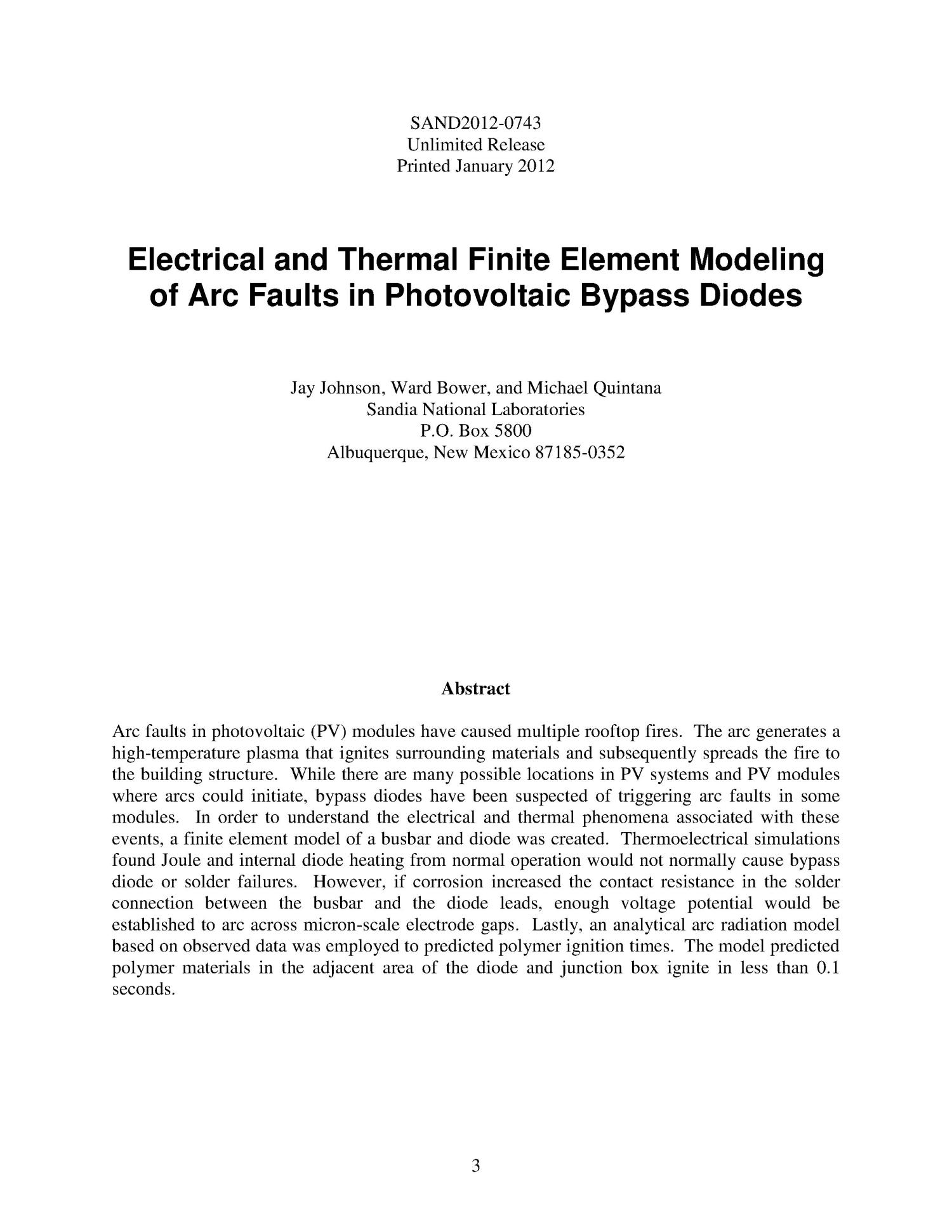 Electrical and thermal finite element modeling of arc faults in photovoltaic bypass diodes.
                                                
                                                    [Sequence #]: 3 of 33
                                                