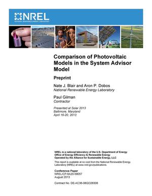 Comparison of Photovoltaic Models in the System Advisor Model: Preprint