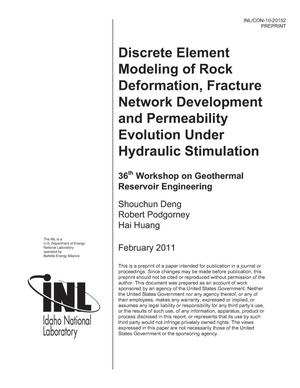 Discrete element modeling of rock deformation, fracture network development and permeability evolution under hydraulic stimulation