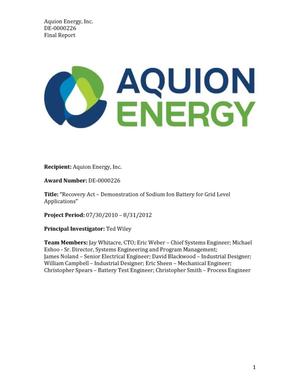 Recovery Act - Demonstration of Sodium Ion Battery for Grid Level Applications