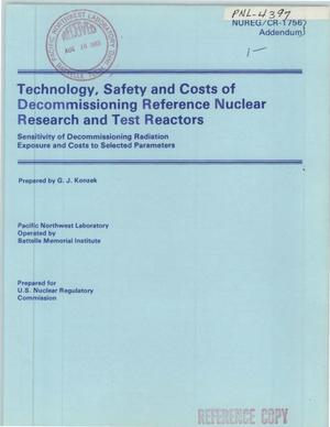 Technology, Safety and Costs of Decommissioning Reference Nuclear Research and Test Reactors Sensitivity of Decommissioning Radiation Exposure and Costs to Selected Parameters