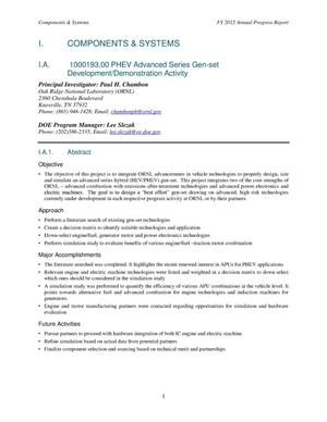 PHEV Advanced Series Gen-set Development/Demonstration Activity - FY12 Annual Report
