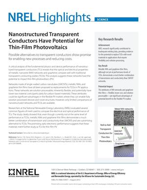 Nanostructured Transparent Conductors Have Potential for Thin-Film Photovoltaics (Fact Sheet)