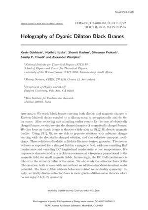Primary view of object titled 'Holography of Dyonic Dilaton Black Branes'.
