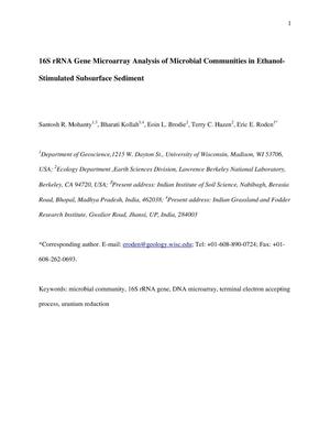 16S rRNA gene microarray analysis of microbial communities in ethanol-stimulated subsurface sediment