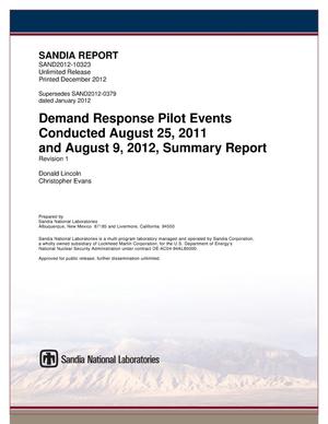 Demand response pilot events conducted August 25, 2011 and August 9, 2012.