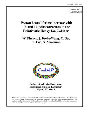 Proton beam lifetime increase with 10- and 12-pole correctors in the Relativistic Heavy Ion Collider