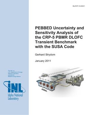 PEBBED Uncertainty and Sensitivity Analysis of the CRP-5 PBMR DLOFC Transient Benchmark with the SUSA Code