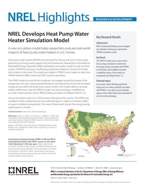 NREL Develops Heat Pump Water Heater Simulation Model (Fact Sheet)
