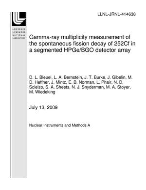 Gamma-ray multiplicity measurement of the spontaneous fission decay of 252Cf in a segmented HPGe/BGO detector array