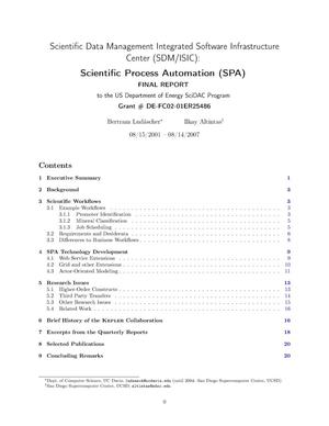 Scientific Data Management Integrated Software Infrastructure Center (SDM/ISIC): Scientific Process Automation (SPA), FINAL REPORT