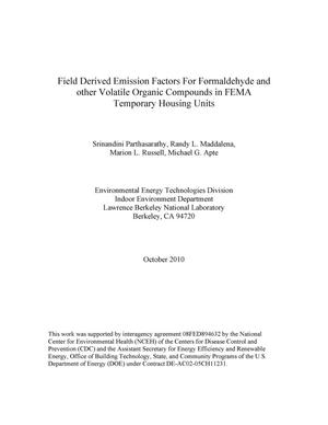 Field Derived Emission Factors For Formaldehyde and other Volatile Organic Compounds in FEMA Temporary Housing Units