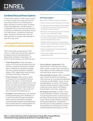 Combined Heat and Power Systems (CHP): Capabilities (Fact Sheet)
