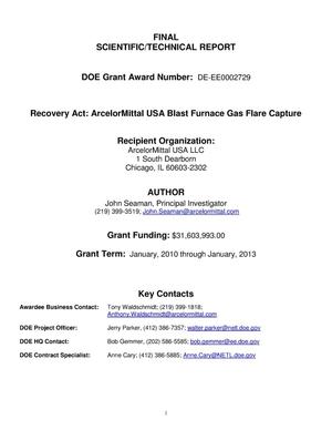 Recovery Act: ArcelorMittal USA Blast Furnace Gas Flare Capture