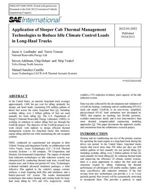 Application of Sleeper Cab Thermal Management Technologies to Reduce Idle Climate Control Loads in Long-Haul Trucks