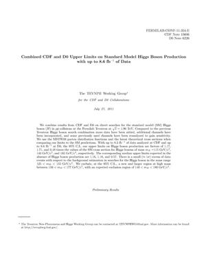 Combined CDF and D0 Upper Limits on Standard Model Higgs Boson Production with up to 8.6 fb-1 of Data