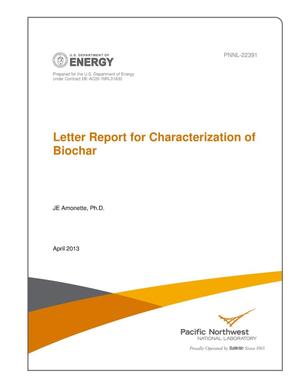 Letter Report for Characterization of Biochar