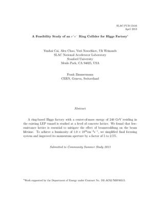 A Feasibility Study of an e e- Ring Collider for Higgs Factory