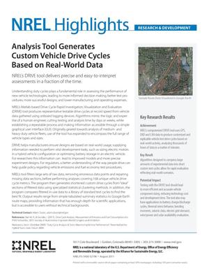 Analysis Tool Generates Custom Vehicle Drive Cycles Based on Real-World Data (Fact Sheet), NREL Highlights, Research & Development