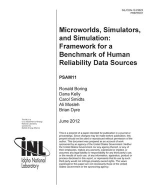 Microworlds, Simulators, and Simulation: Framework for a Benchmark of Human Reliability Data Sources